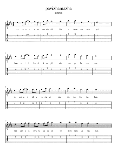 athiran song pavizhamazha sheetmusic with tabs and lyrics
