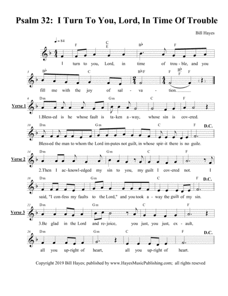 PSALM 32:  I TURN TO YOU, LORD, IN TIME OF TROUBLE