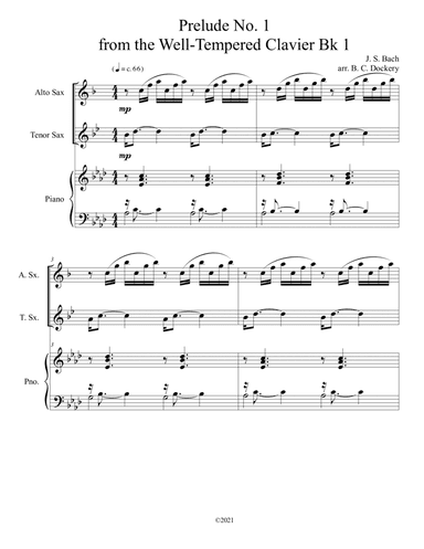 Prelude No.1 from The Well-Tempered Clavier Book 1 BWV 846 (Alto and Tenor Sax Duet) with optional p (arr. B. C. Dockery)
