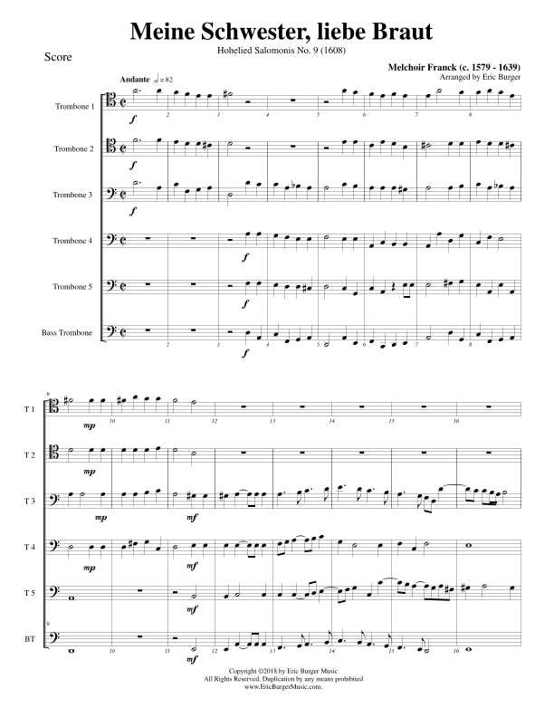 Meine Schwester, liebe Braut for Trombone or Low Brass Sextet (arr. Eric Burger Music)
