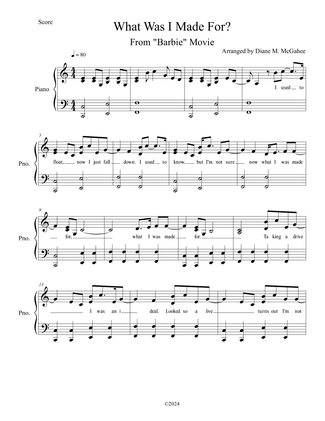 What Was I Made For? (arr. Arranged by Diane M. McGahee)