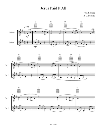 Jesus Paid It All (Guitar Duet or Trio) (arr. B. C. Dockery)