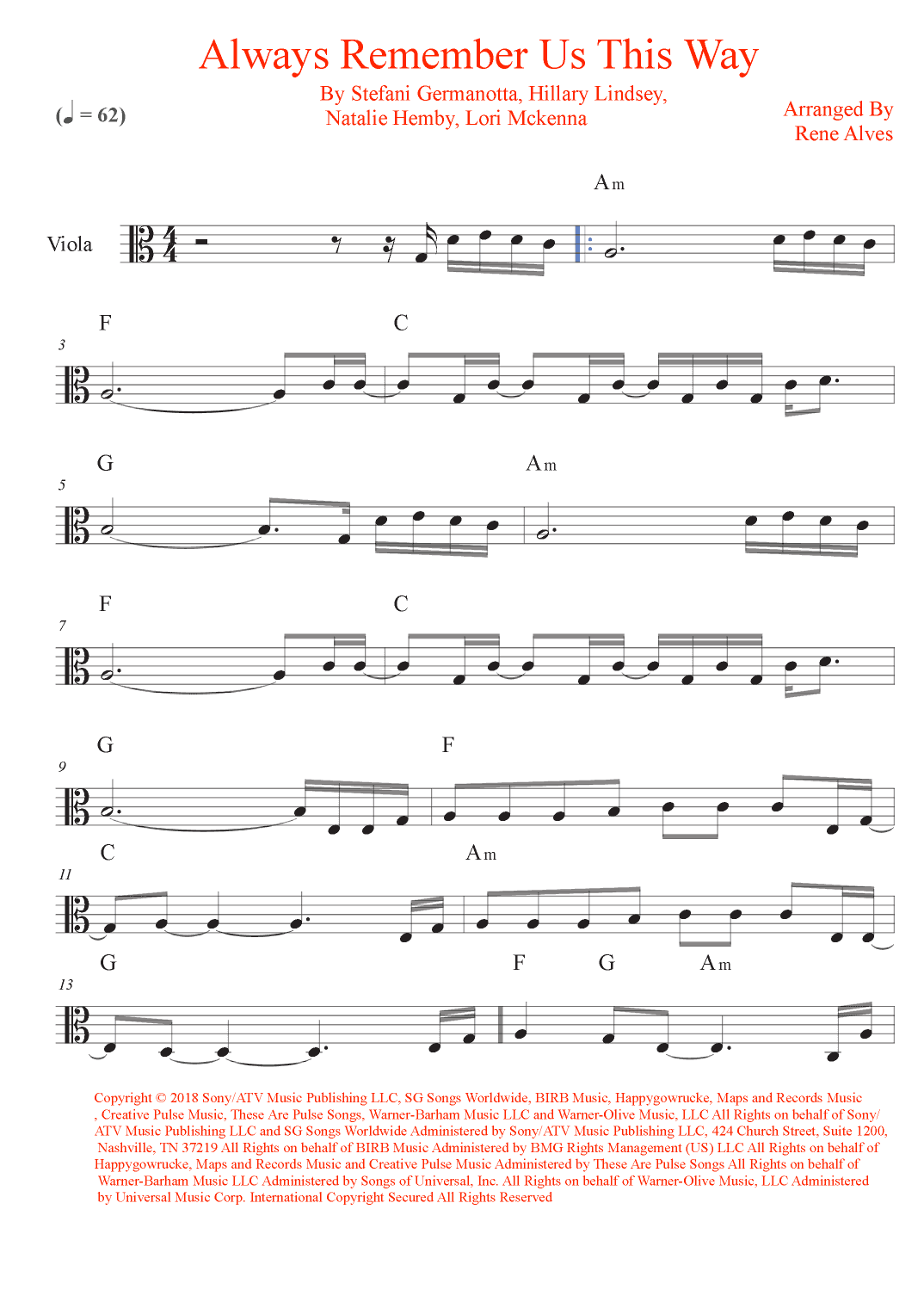 Always Remember Us This Way (arr. Rene Alves)