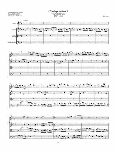 Contrapunctus IX, The Art of Fugue, BWV 1080, by J.S. Bach, arranged for Flute and String Trio (arr. J.W. Carter)