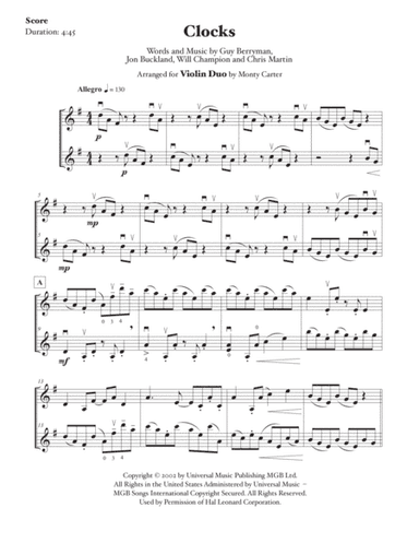 Clocks (arr. Monty Carter)