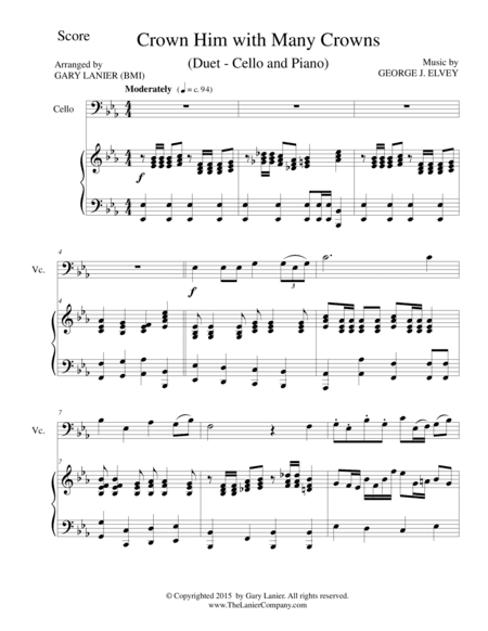 CROWN HIM WITH MANY CROWNS (Duet – Cello and Piano/Score and Parts) (arr. Gary Lanier)