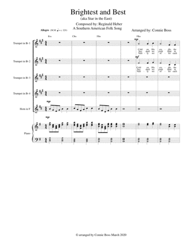Brightest and Best - brass - 4 trumpets and 1 french horn (arr. Connie Boss)