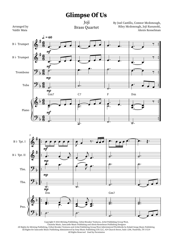 Glimpse Of Us (arr. Valdir Maia)