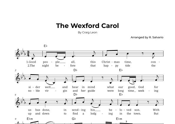 The Wexford Carol (Key of E-Flat Major) (arr. R. Salvario)