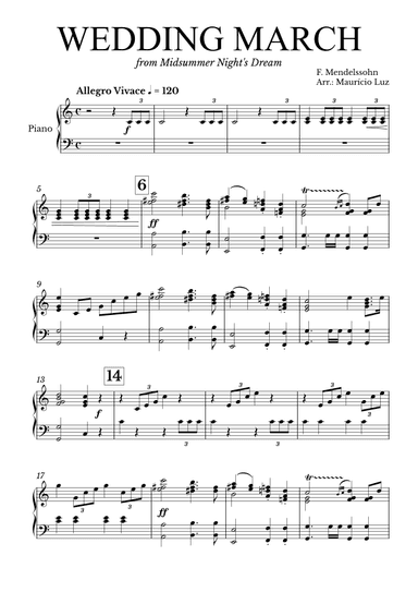 Wedding March Mendelssohn for piano solo (arr. Maurício Luz)