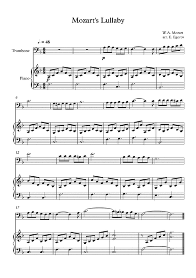 Mozart's Lullaby, For Tromobne & Piano