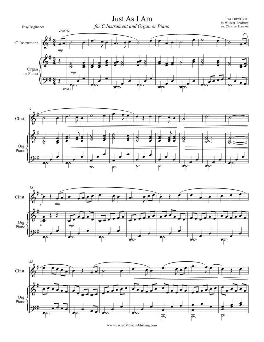 Just As I Am – C Instrument and Organ or Piano (arr. Christina Harmon)