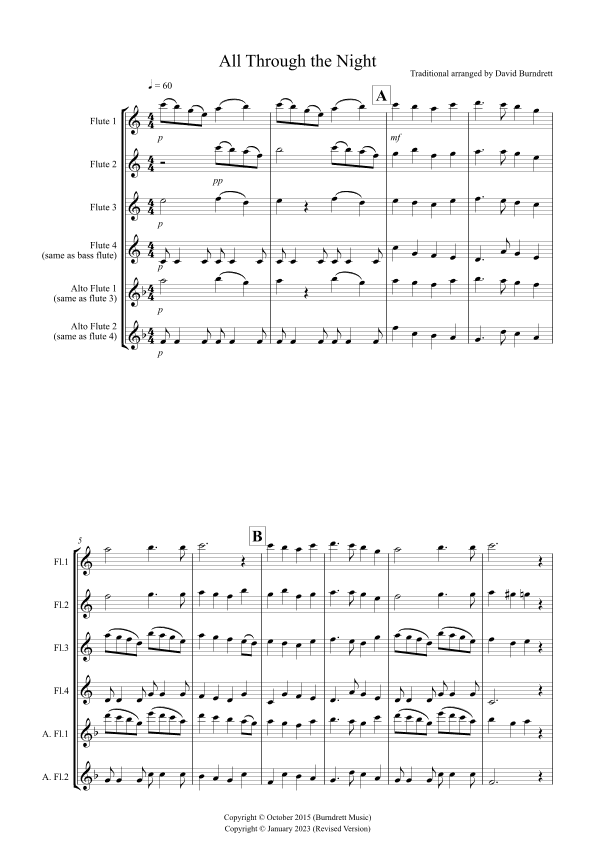 All Through the Night for Flute Quartet (arr. David Burndrett)