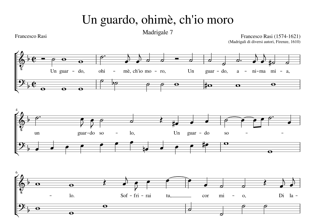 Un guardo ohimè ch'io moro (arr. Early Music Scores)