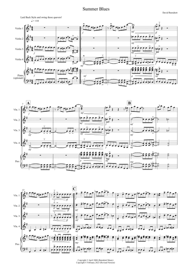 Summer Blues for Violin Quartet
