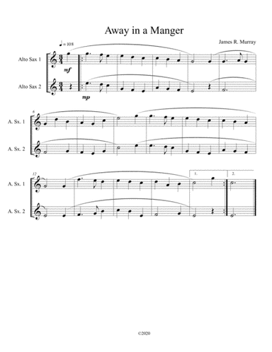 Away in a Manger ( alto sax duet) (arr. B C Dockery)