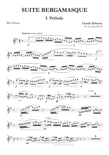 Prelude from "Suite Bergamasque" for Clarinet and Piano (arr. Diego Marani)