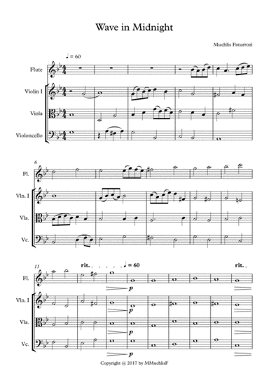 Wave in Midnight for quartet flute, violin, viola, cello