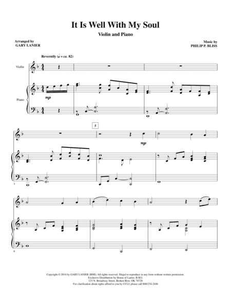 It Is Well With My Soul (Violin Pn duet with Vln Part) (arr. Gary Lanier)
