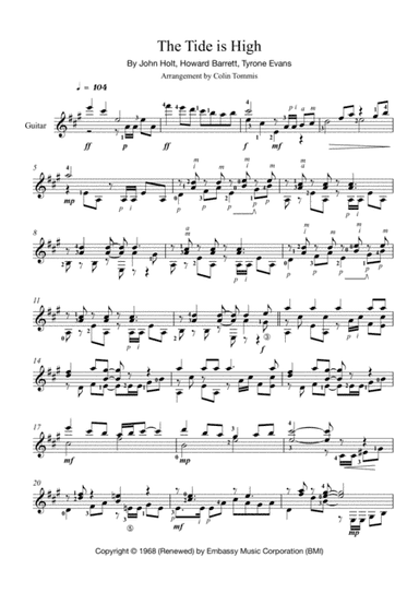The Tide Is High (arr. Colin Tommis)