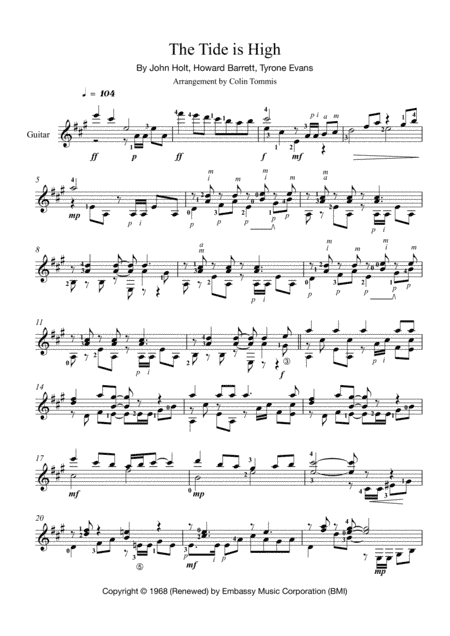 The Tide Is High (arr. Colin Tommis)