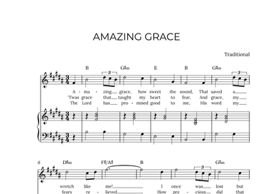 AMAZING GRACE - for piano and alto in B major with chords (arr. Alex Nunes Rodrigues)