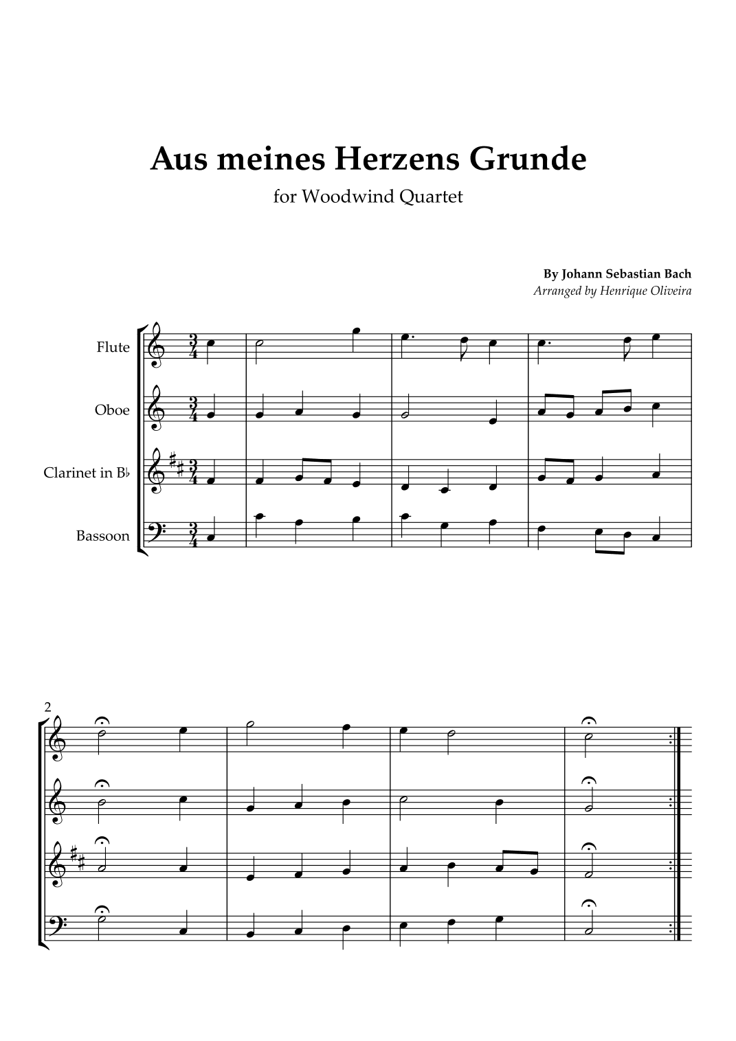 Bach's Choral - "Aus meines Herzens Grunde" (Woodwind Quartet) (arr. Henrique Oliveira)