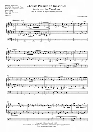 Organ Chorale Prelude on Innsbruck (Maria, breit den Mantel aus) by Simon Peberdy, Melody Innsbruck