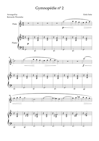 Gymnopédie nº 2 - For Flute and Piano (arr. Bernardo Thronicke)