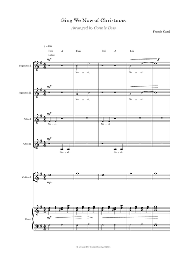 Sing We Now of Christmas - SSAA Violin, cello or flute and Piano (arr. Connie Boss)