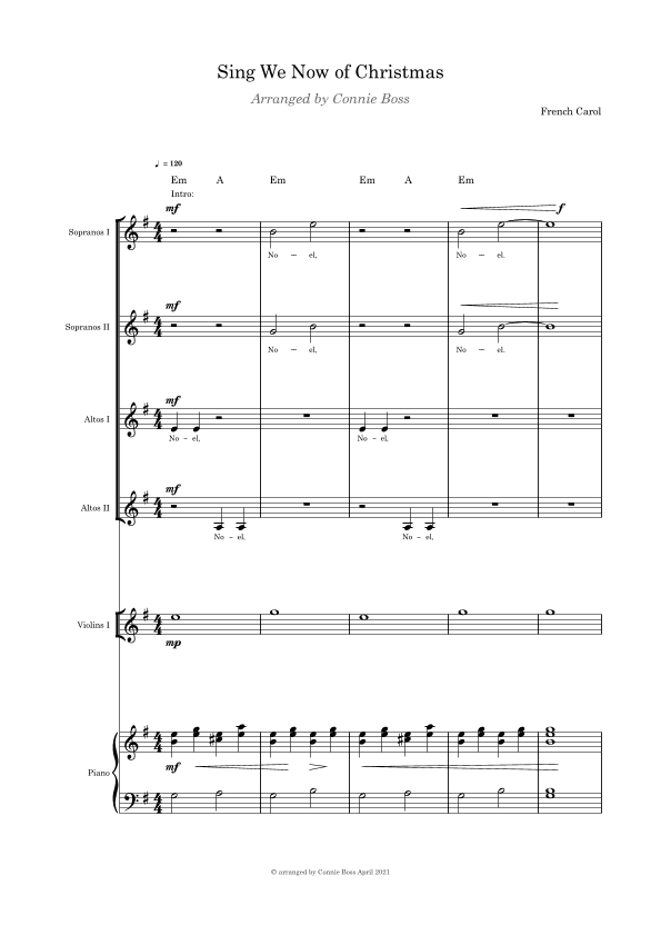 Sing We Now of Christmas - SSAA Violin, cello or flute and Piano (arr. Connie Boss)