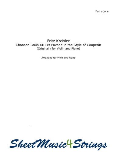 Kreisler, F. - Chanson Louis XIII et Pavane, for Viola and Piano (arr. Linda Scott)