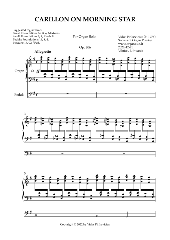 Carillon on Morning Star, Op. 206 (Organ Solo) by Vidas Pinkevicius