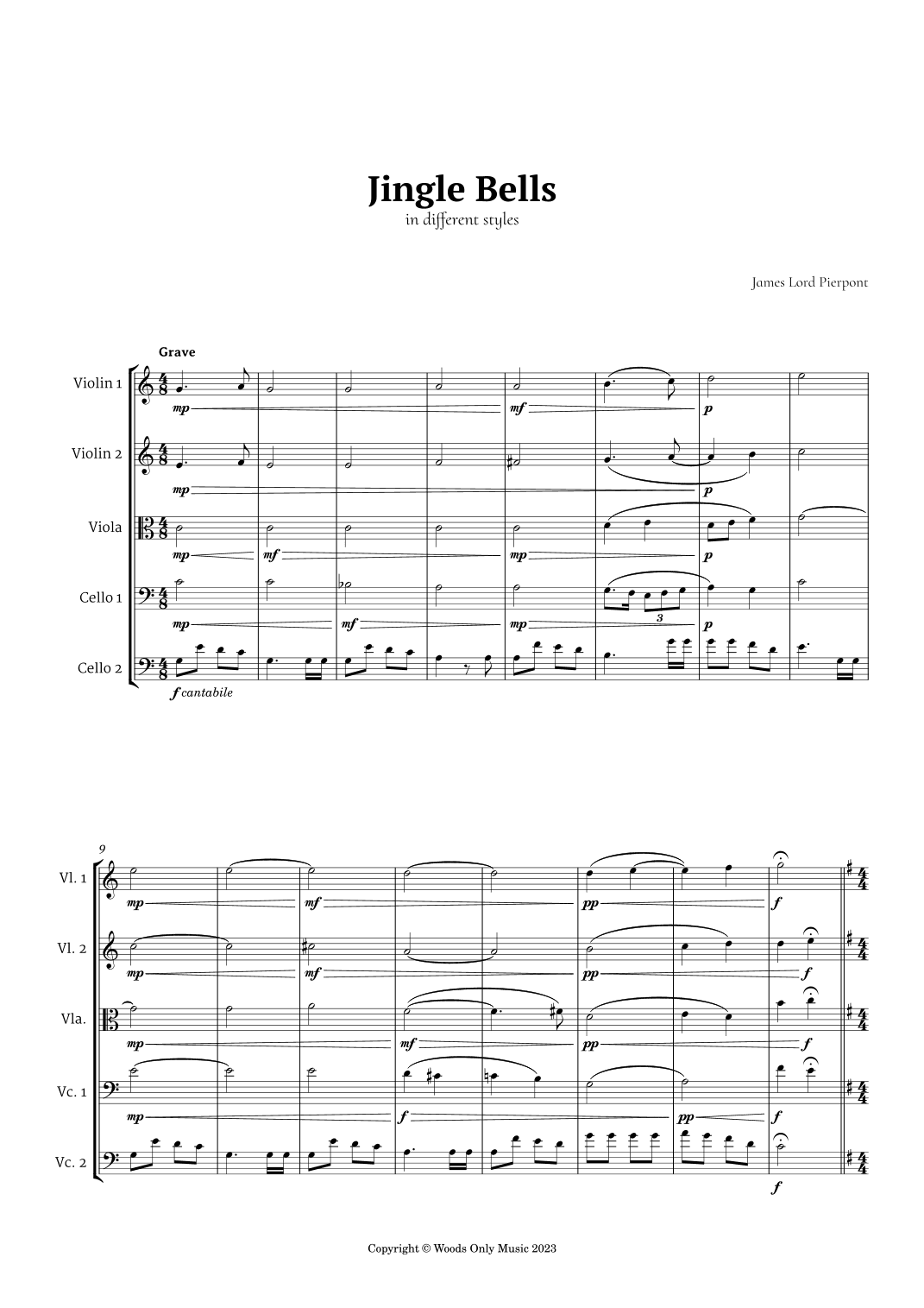 Jingle Bells in Different Styles for String Quintet (arr. Ander)