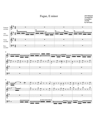 Fugue in e minor (arrangement for 4 recorders) (arr. Gil Garty)