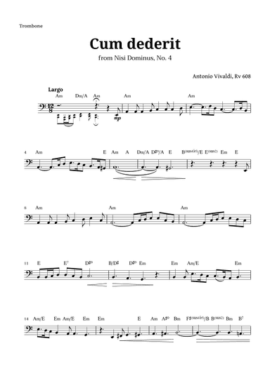 Cum dederit of Vivaldi for Trombone and Chords (arr. Langanho)