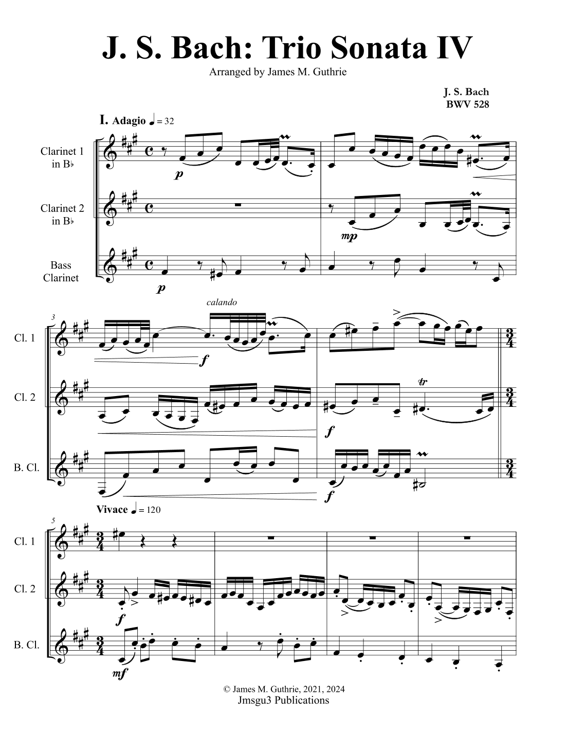 BACH: Trio Sonata No. 4 BWV 528 for Clarinet Trio (arr. James M. Guthrie)
