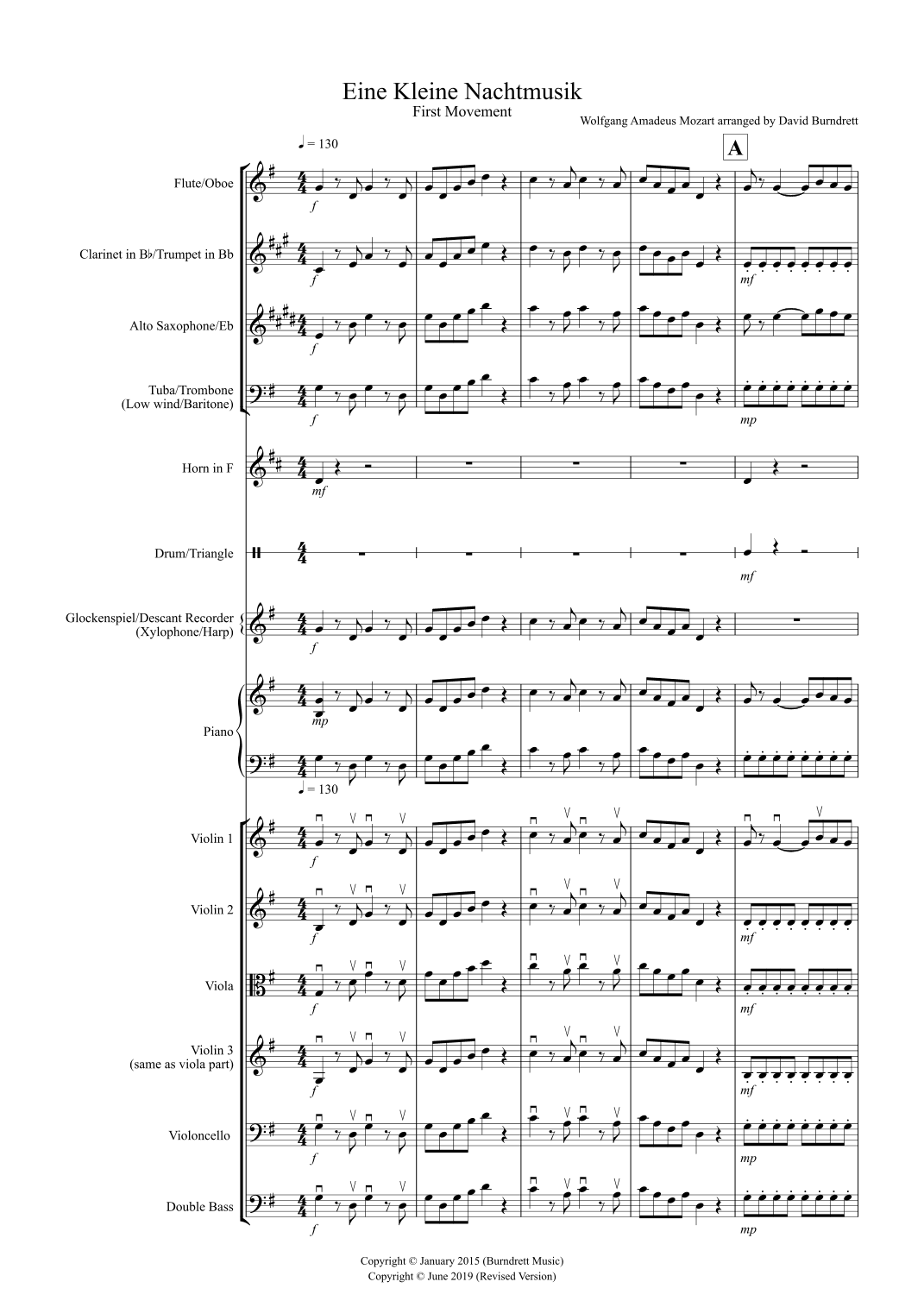 Eine Kleine (1st movement) for Flexible School Ensemble/Orchestra (arr. David Burndrett)
