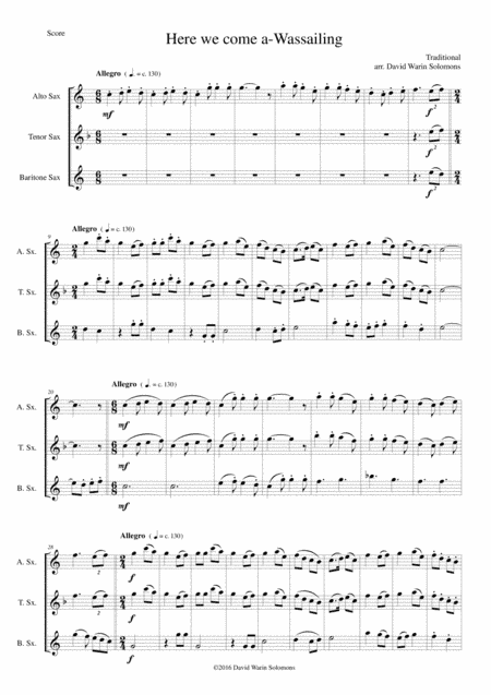 Here we come a-wassailing for saxophone trio (arr. David Warin Solomons)