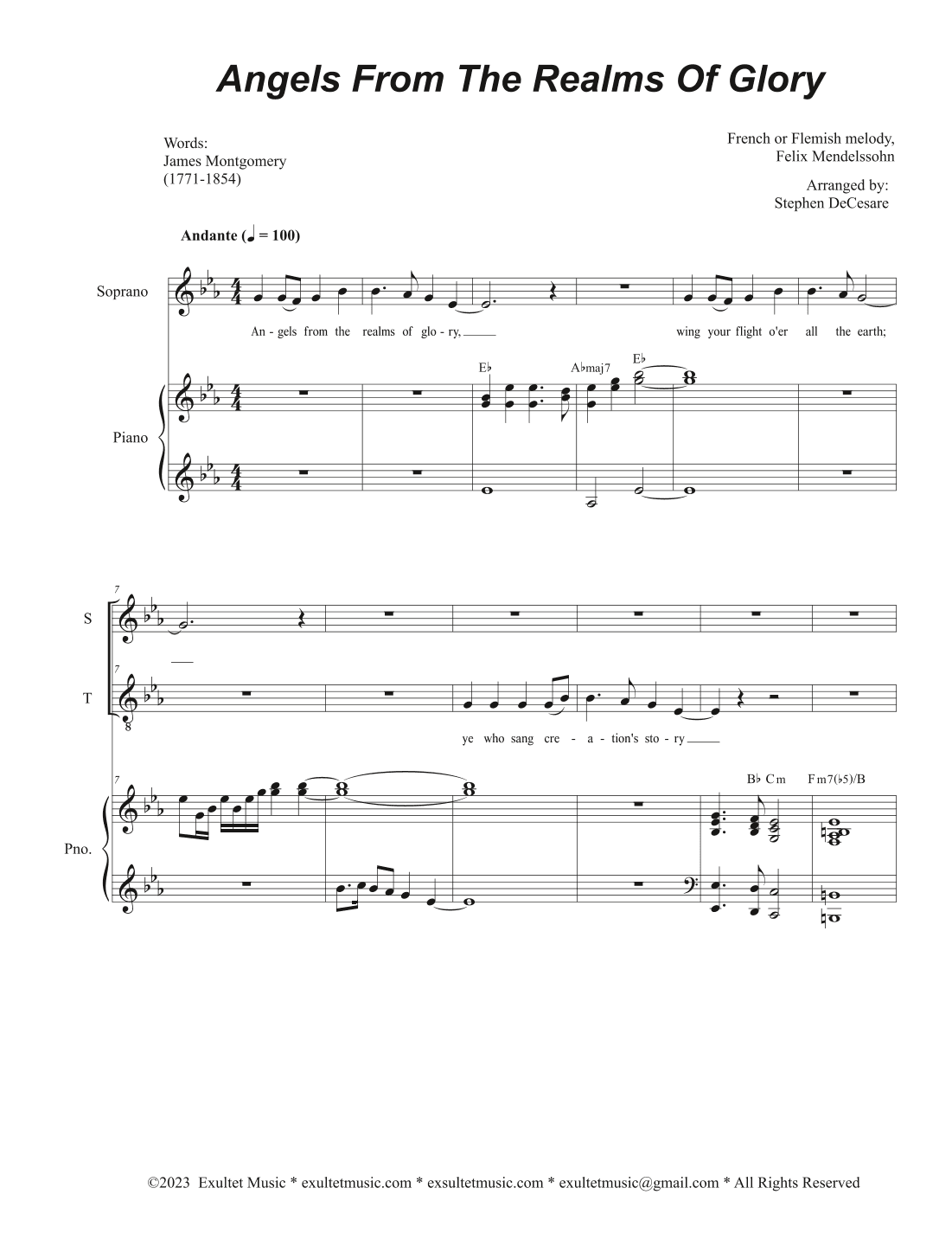 Angels From The Realms Of Glory (Duet for Soprano and Tenor solo) (arr. Stephen DeCesare)