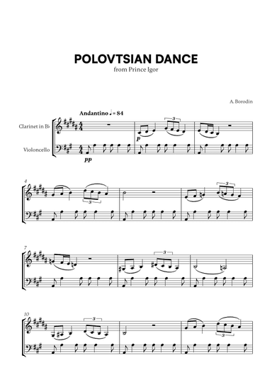 Polovtsian Dance (from Prince Igor) (for Clarinet and Cello) (arr. Cadenza Editions)