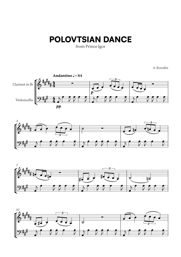 Polovtsian Dance (from Prince Igor) (for Clarinet and Cello) (arr. Cadenza Editions)