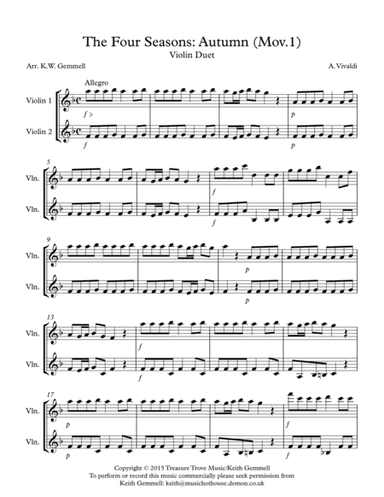 The Four Seasons - Autumn (Mov.1): Violin Duet (arr. Keith Gemmell)
