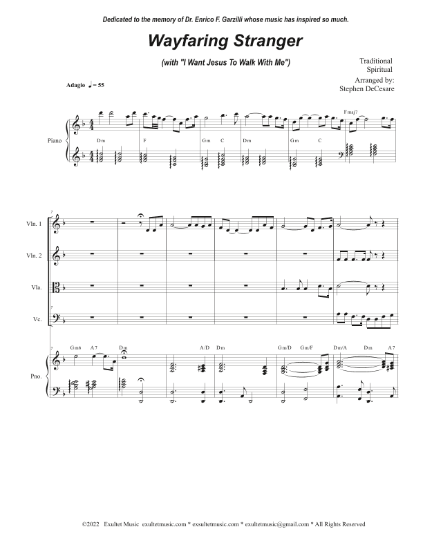 Wayfaring Stranger (with "I Want Jesus To Walk With Me") (String Quartet and Piano) (arr. Stephen DeCesare)