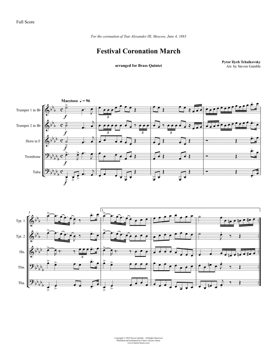 Festival Coronation March for Brass Quintet (arr. Steven Gamble)