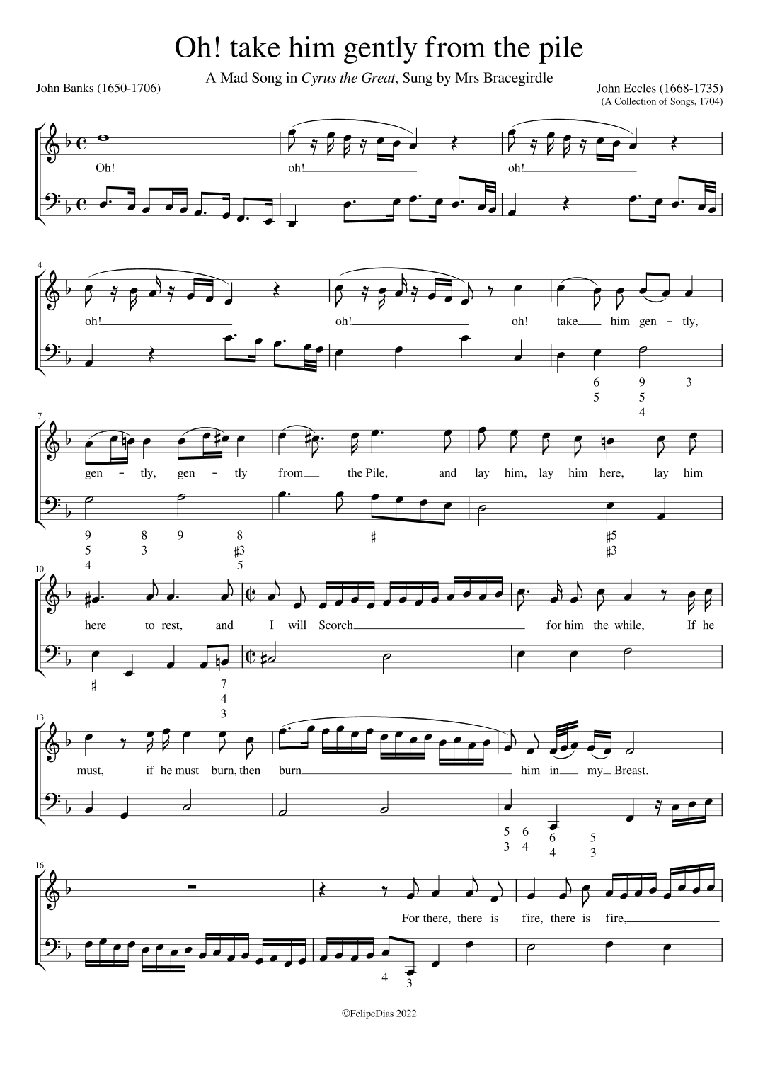 Oh! take him gently from the pile (arr. Early Music Scores)