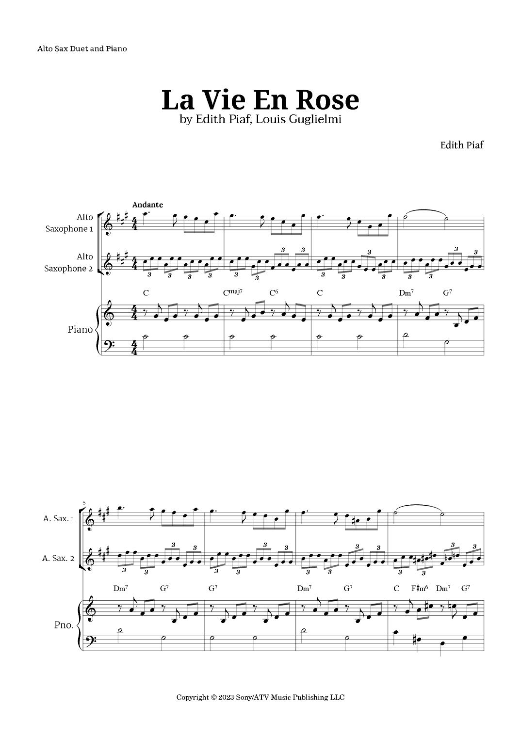 La Vie En Rose (arr. Langanho)