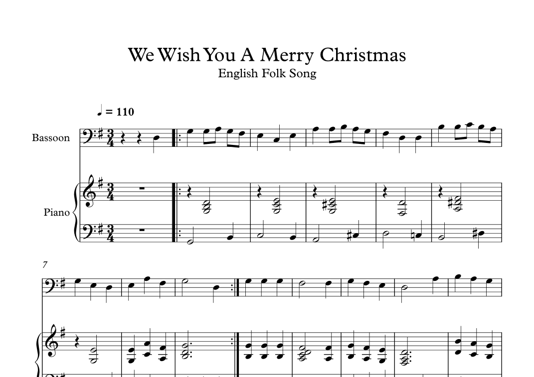 We Wish You A Merry Christmas - English Folk Song (Bassoon + Piano) (arr. Digital Book Music)