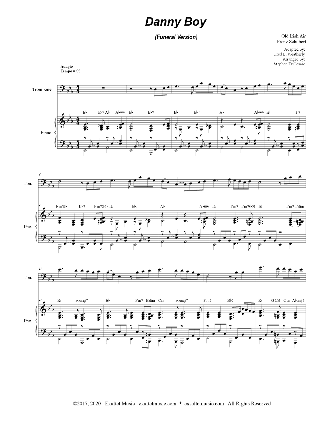 Danny Boy (Funeral Version) (Trombone Solo and Piano) (arr. Stephen DeCesare)