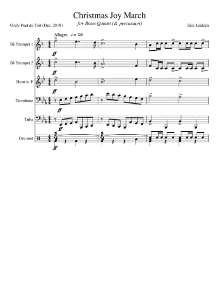 Christmas Joy March - Erik Leidzén (Brass Quintet & Perc.) (arr. Peet du Toit)